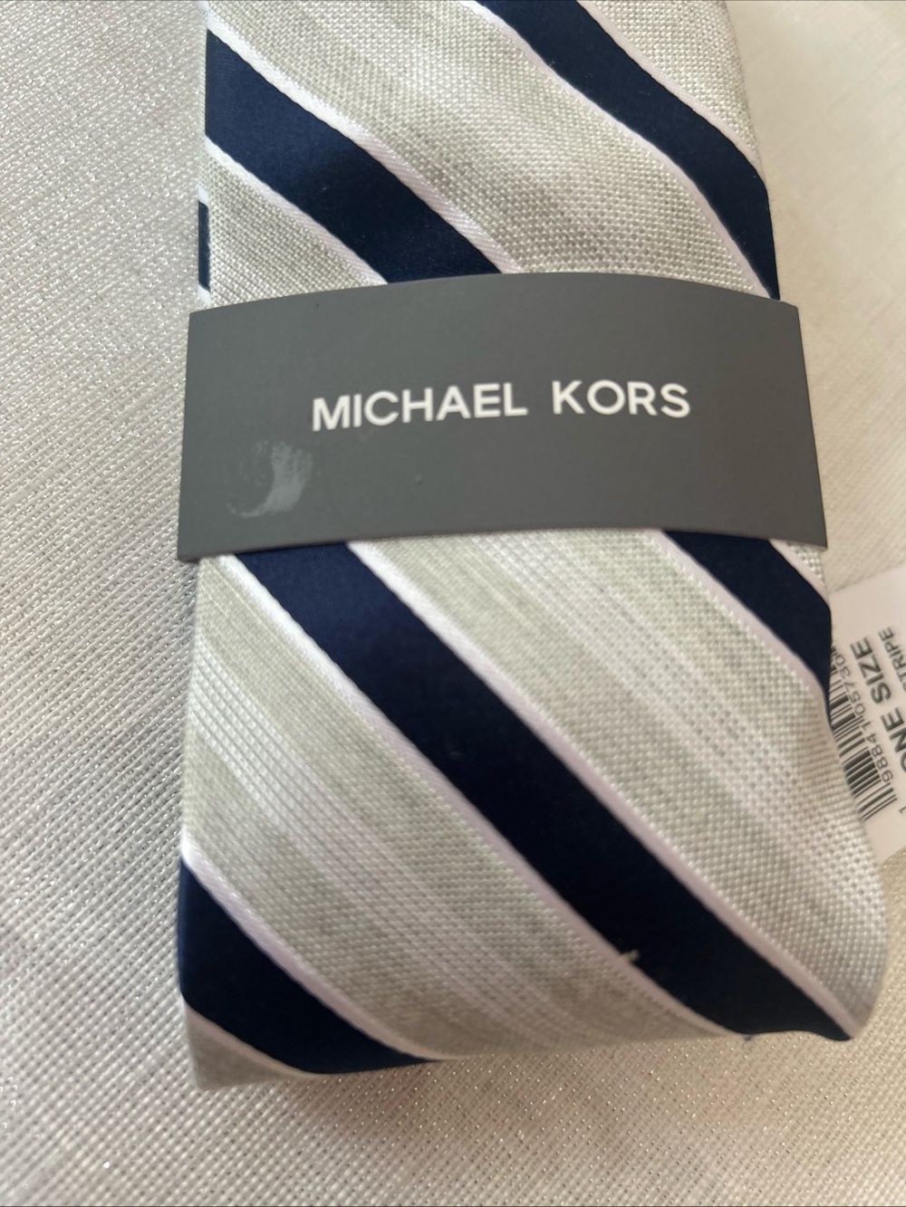 Michael Kors Men's Navy and Silver Striped Tie classic silk blend